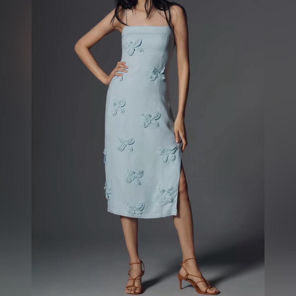 Anthropologie Maeve Light Blue Butterfly Appliqué Dress